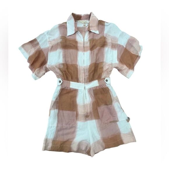 Jen's Pirate Booty Plaid Azzurra Romper In Roasted Pecan Fall Size Small NWOT - Picture 1 of 5